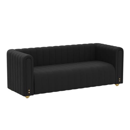 ANTTYBALE 81" W Tufted Velvet Couch,Modern Velvet Sofa with Round Handrails and Metal Ball Legs for Living,Office,Apartment (Black)…