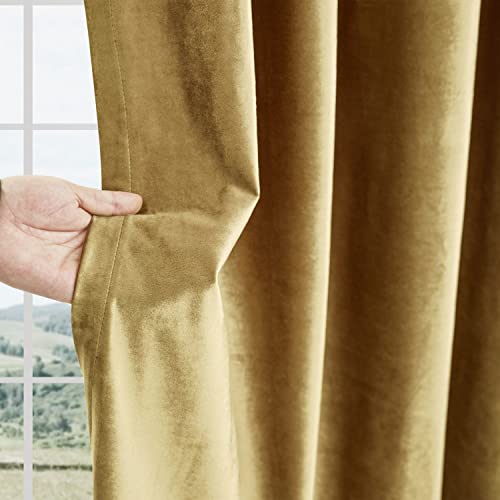BULBUL Velvet Gold Curtains 84 inch Length- Living Room Blackout Thermal Window Drapes Darkening Decor Grommet Curtains for Bedroom Set of 2 Panels