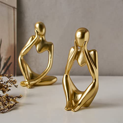 FJS Gold Decor Thinker Statues for Table Decor Abstract Art Sculpture Set of 3 Golden Resin Figurines Decorations for Home Living Room Office Shelf Decoration