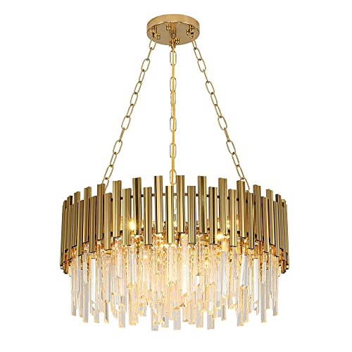 Modern Crystal Chandelier Light, Gold Pendant Light, Hanging Light Fixtures, Ceiling Light Fixtures for Dining Room Living Room Bedroom Variable Light