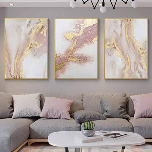Pink Abstract Canvas Wall Art For Living Room Large Gold Abstract Painting Water Flow Shape For Bedroom Modern Home Decor Ready to Hang 28x60 inches